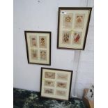 SILK POSTCARDS, collection of 14 Belgian WWI silk and embroidered postcards framed as 3