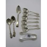 SILVER SPOONS, set of 6 silver coffee spoons, with ornate finials, makers H & T Birmingham, together