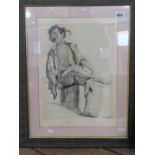 MAX BRUNNING, pencil signed etching "Portrait of Seated Peasant Boy", 34" x 25"