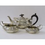BACHELOR SILVER 3 PIECE TEA SET, teapot with ebony finial and handle, makers JR, Sheffield 1903, 438