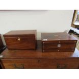 ANTIQUE TEA CADDY, 19th Century mahogany triple section tea caddy with inlaid lid interior, 30cm