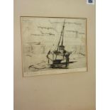 FRANK B JOWETT, pencil signed and inscribed etching "The Grey Boat, Mevagissey", 19cm x 23cm