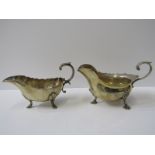 2 SILVER GRAVY BOATS, 1 by Walker & Hall Sheffield, 1912, other makers RP, London 1900, both on 3