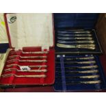 SET OF 6 SILVER HANDLED TEA KNIVES in fitted case with set of matching tea forks, Sheffield HM, also