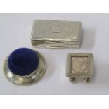 SILVER ITEMS, silver George III snuff box by Samual Pemberton, circa 1810, 925 stamped stamp box and