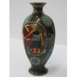 CLOISONNE, Japanese cloisonné hexagonal 13cm spill vase, decorated with 2 Egyptian style panels