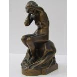 SIGNED BRONZE, Alexandre Auguste Caron signed bronze, Naked Lady Bather sitting on rocky outcrop,