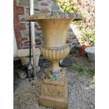 GARDEN ORNAMENT, a cast metal classical urn design garden planter on tapering stand, 109 cm height