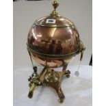 GEORGIAN SAMOVAR, copper spherical bodied samovar on 4 reeded claw feet and brass spigot tap, 45cm