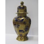 MASONS IRONSTONE, gilded octagonal lidded jar decorated with chinoiserie designs, 32cm height