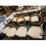 VICTORIAN DINING CHAIRS, a harlequin set of 8 hoop back walnut dining chairs on French cabriole legs