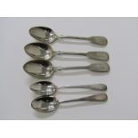 GEORGIAN AND LATER TEA SPOONS, 3 Georgian coffee spoons and 2 others, various dates and makers, 95