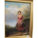 CHARLES AGAR, signed oil on canvas dated 1857, "Girl in the Landscape", 45cm x 35cm
