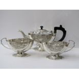 EASTERN SILVER TEA SET, 3 piece silver tea set decorated with cartouches of a Farmer ploughing