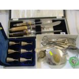 CUTLERY, cased Mappin & Webb 3 piece antler handled carving set; together with cased set of 6 plated