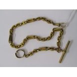 9ct YELLOW GOLD FANCY ANCHOR & TROMBONE LINK ALBERT CHAIN, approx. 13" in length, 19 grms in weight