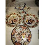 ANTIQUE CROWN DERBY, pair of gilded floral dessert plates & 2 others (1 with rivetted restoration)