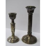SILVER CANDLESTICKS, silver candlestick with fluted column support, 19cm, together with 1 other 16cm