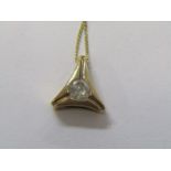 9ct YELLOW GOLD DIAMOND PENDANT, approx 0.25ct, brilliant cut diamond on geometric pendant, 9ct