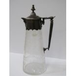 VICTORIAN CLARET JUG, with silver lid and mounts, with mask spout, fluted column handle with