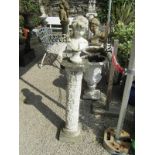 GARDEN STATUE, cast column stand with Head and Shoulder Bust of Young Boy, 120 cm height