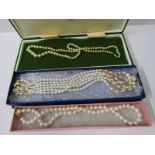 PEARL NECKLACE, 3 boxes containing selection of gold clasp pearl necklaces, selection of faux and