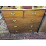 ANTIQUE OAK CHEST OF DRAWERS, 2 short and 3 long graduated drawers with Georgian design shaped brass