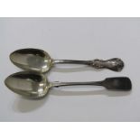 VICTORIAN SERVING SPOONS, 2 serving spoons, 1 maker "WP" Exeter 1841, 2nd maker "JLG" London 1850,