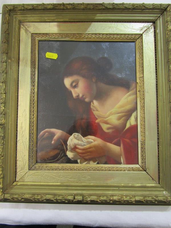 AFTER CARLO DOLCI (ITALIAN 1616-1686), oil on board "Portrait of Mary Magdalene", 23cm x 19cm - Image 4 of 5