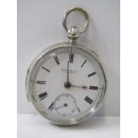 ENGLISH LEVER SILVER POCKET WATCH, by Symons & Son of Launceston dated 1898, watch in untested