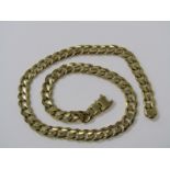 9ct YELLOW GOLD CURB LINK NECKLACE, approx 21.5", 114.8 grams, lobster claw clasp in a/f condition