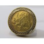 9ct YELLOW GOLD SET HALF SOVEREIGN COIN RING, combined weight of 13.6 grams, half sovereign dated