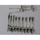 ASSORTED SILVER CUTLERY, 5 Georgian tea spoons, various dates and makers, 2 Victorian forks, pair of