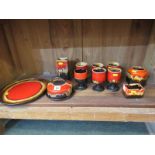 ERIC LEAPER, orange slip glaze butter dish, 6 goblets, vase and other tableware