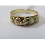 14ct 3 TONE GOLD BLACKHILLS RING with vine and grape design, size M, approx 3 grams