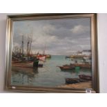 SAULINE, signed oil on canvas "View of Bateaux de Peche, Brittany", 45cm x 54cm