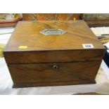 ANTIQUE NEEDLEWORK BOX, walnut table top needlework box with fitted interior, 30cm width