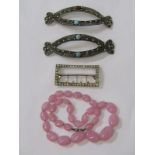 INTERESTING COLLECTION OF VINTAGE ITEMS including buckle, pink stone necklace, etc