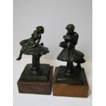 BRONZE, pair of M. Prout signed square base bronze figures "The Charmed & The Charmer" dated