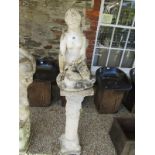 GARDEN STATUE, cast column support figure of Young Lady bathing, 126cm height