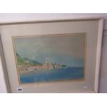 MARY EASTMAN, signed watercolour dated 1956 "Lakeside Village", 25cm x 34cm