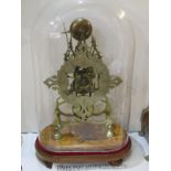SKELETON CLOCK, 19th Century fusee movement mantel clock under glass dome, 45cm overall height