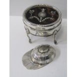 SILVER RING BOX, late Victorian quality silver ring box of oval form, rising top with silver