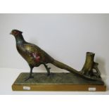 TABLE LIGHTER, Continental painted metal table top lighter of Pheasant (some damage) 30cm length