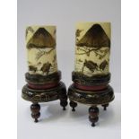ANTIQUE IVORY, fine pair of Eastern gilt lacquered ivory vases on stands, decorated with terrapins