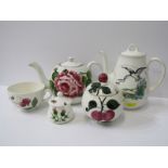 PLICHTA, rose painted globular teapot, cherry decorated spherical preserve pot & 3 other pieces