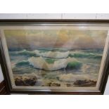 DOUGLAS PINDER (1886-1949), signed watercolour "The Rolling Seas of Cornwall", 56cm x 83cm