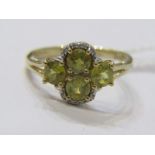 9ct YELLOW GOLD YELLOW STONE, POSSIBLY SPINEL & DIAMOND RING, size N