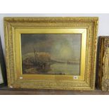 JOHN CALLOW, signed oil on canvas inscribed to reverse, "Extensive Coastal View with Fishing Boats