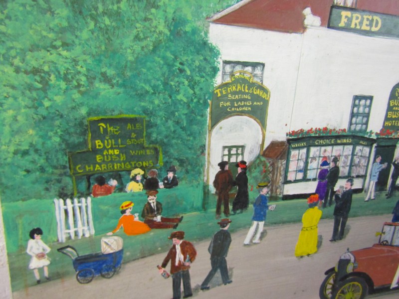 SCHOOL OF FRED YATES, Mark Doggit monogrammed oil on board "The Bull & Bush Hotel" 49cm x 65cm - Image 3 of 4